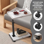 C Table End Table Adjustable Height, 360°Swivel TV Tray Table Couch Tables C Shaped Side Tables Living Room and Bedroom for Sofa, Bed,Chair (White Marble)