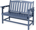 Sophia & William HDPE Outdoor Bench Weatherproof, 2-Person Garden Bench with Cup Holders, 700 lbs Capacity, Patio Benches for Porch, Garden, Backyard and Park, Navy