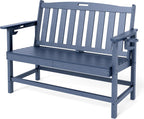 Sophia & William HDPE Outdoor Bench Weatherproof, 2-Person Garden Bench with Cup Holders, 700 lbs Capacity, Patio Benches for Porch, Garden, Backyard and Park, Navy