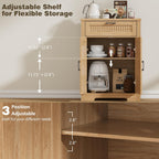 Buffet Cabinet with Storage Drawer, Farmhouse Coffee Bar Table with Storage Drawer and Adjustable Shelf, Small Fluted Sideboard Cabinet for Kitchen, Dining Room, Living Room, Entryway, Natural Oak