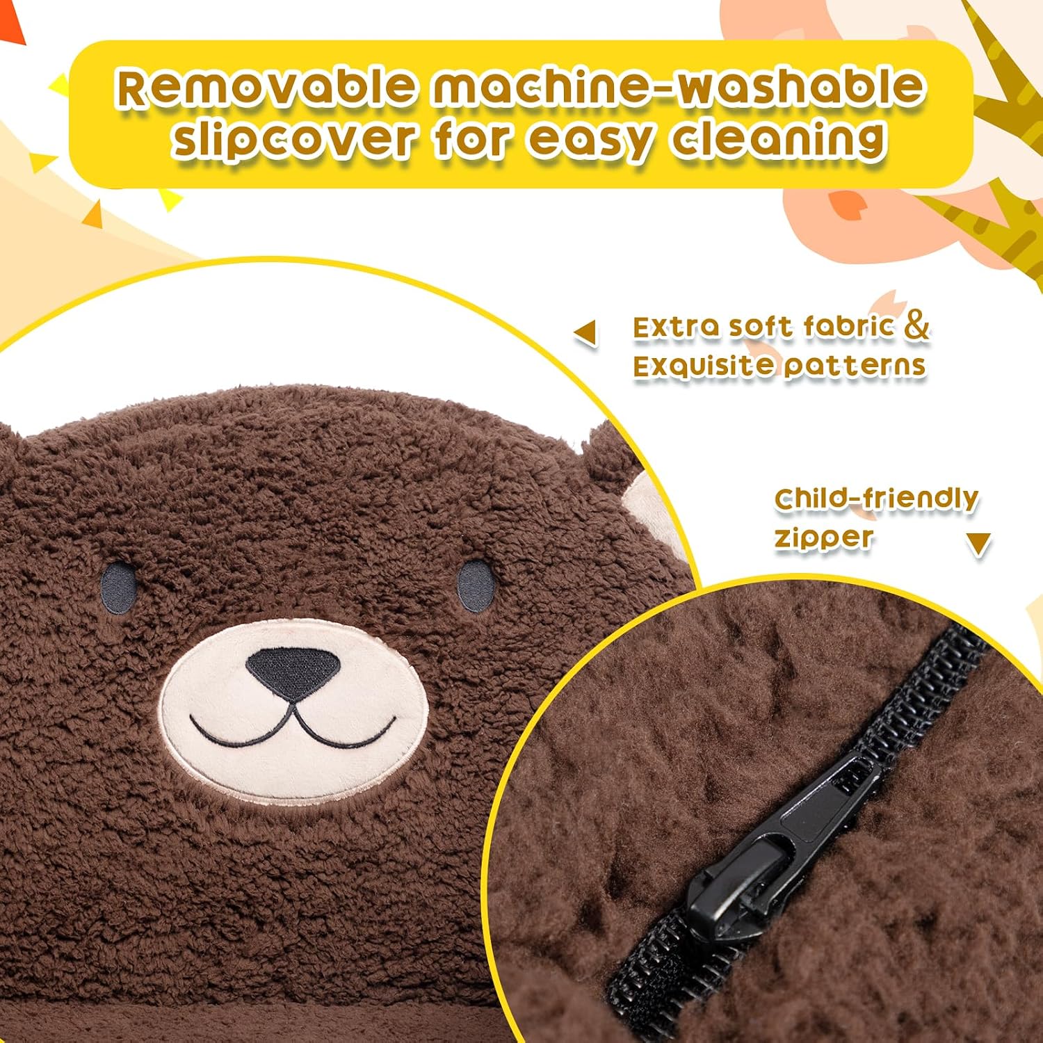 ALIMORDEN Animal Kids Chair,Sherpa Soft Kids Chair with Washable Cover, Comfy Kids Armchair for Toddlers Ages 1-6, Comfy Kids Lounge Chair for Playroom Bedroom and Reading (Brown Bear)