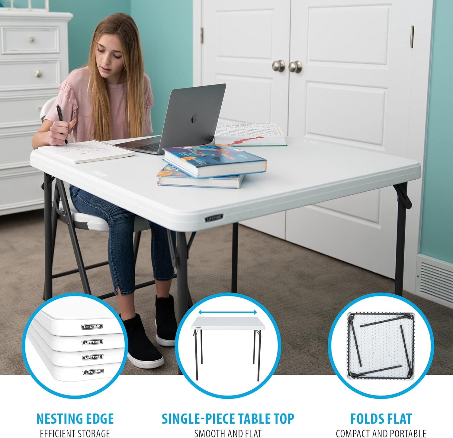 LIFETIME 80783 37-Inch Commercial Grade Square Folding Card Table, White Granite