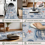 Vintage Nautical Lighthouse Entryway Runner Rug 2' x 5', Coastal Beach Sailing Ship Blue Striped Border Kitchen Floor Carpets, Non-Slip Low-Profile Door Mat for Farmhouse Hallway Dining Room