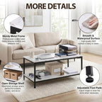 SUPER DEAL 2-Tier Coffee Table with Storage Shelf for Small Apartment Living Room, Rectangle Wood and Stable Metal TV Stand Side End Table, White Marble