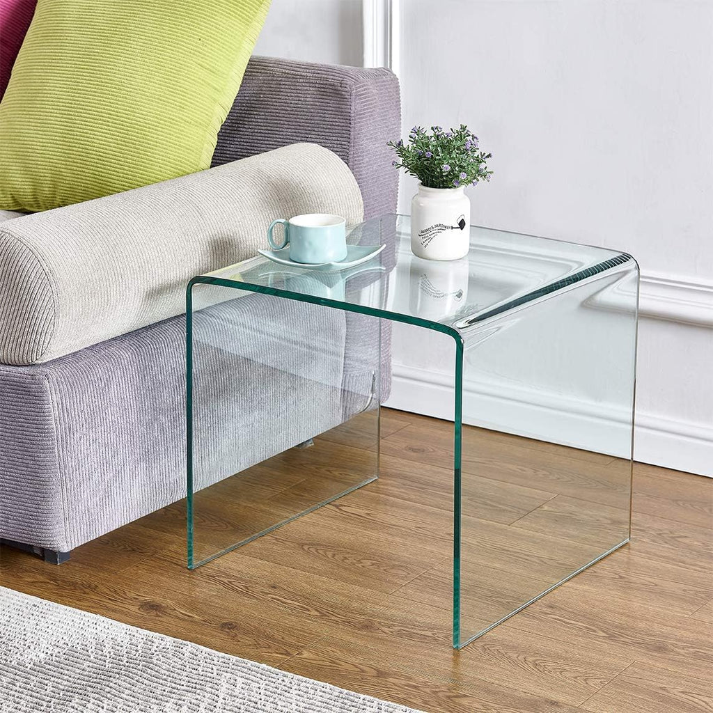 Glass End Side Table for Living Room Nightstand Bedside Table Small Coffee Table (19.7x19.7x18.9)