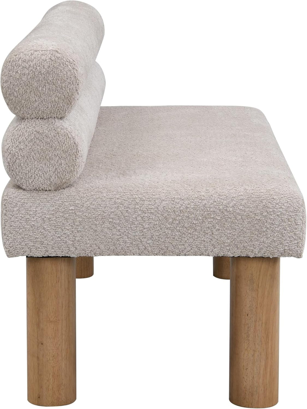 GDFStudio Upholstered Boucle Dining Bench with Backrest Farmhouse Entryway Bench with Rubber Wood Legs Long Indoor Bench for Bedroom Living Room End of Bed Dining Room Seating, Light Grey