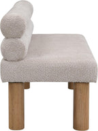 GDFStudio Upholstered Boucle Dining Bench with Backrest Farmhouse Entryway Bench with Rubber Wood Legs Long Indoor Bench for Bedroom Living Room End of Bed Dining Room Seating, Light Grey