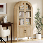 ONBRILL 71" Tall Arched Cabinet, 5-Tier Arched Kitchen Pantry with Glass Doors & Shelves, Modern Display Storage Cabinets with Adjustable Feet, Wooden Pantry Cabinet for Living Room, Dining Room