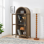 JIJIWANG Tall Wooden Arched Cabinet,LED Arched Kitchen Pantry Cabinet with Doors & Shelves,Modern Retro-Style Wooden Storage Cabinets with Adjustable Glass Partitions for Dining Room,Brown