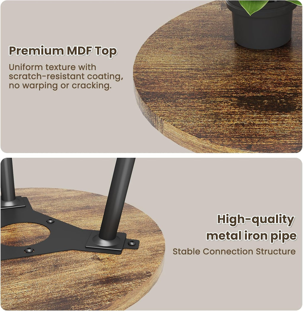 Side Table Small Round End Table Indoor Accent Table for Small Spaces Black Metal Industrial Nightstand for Bedroom, Living Room, Office.