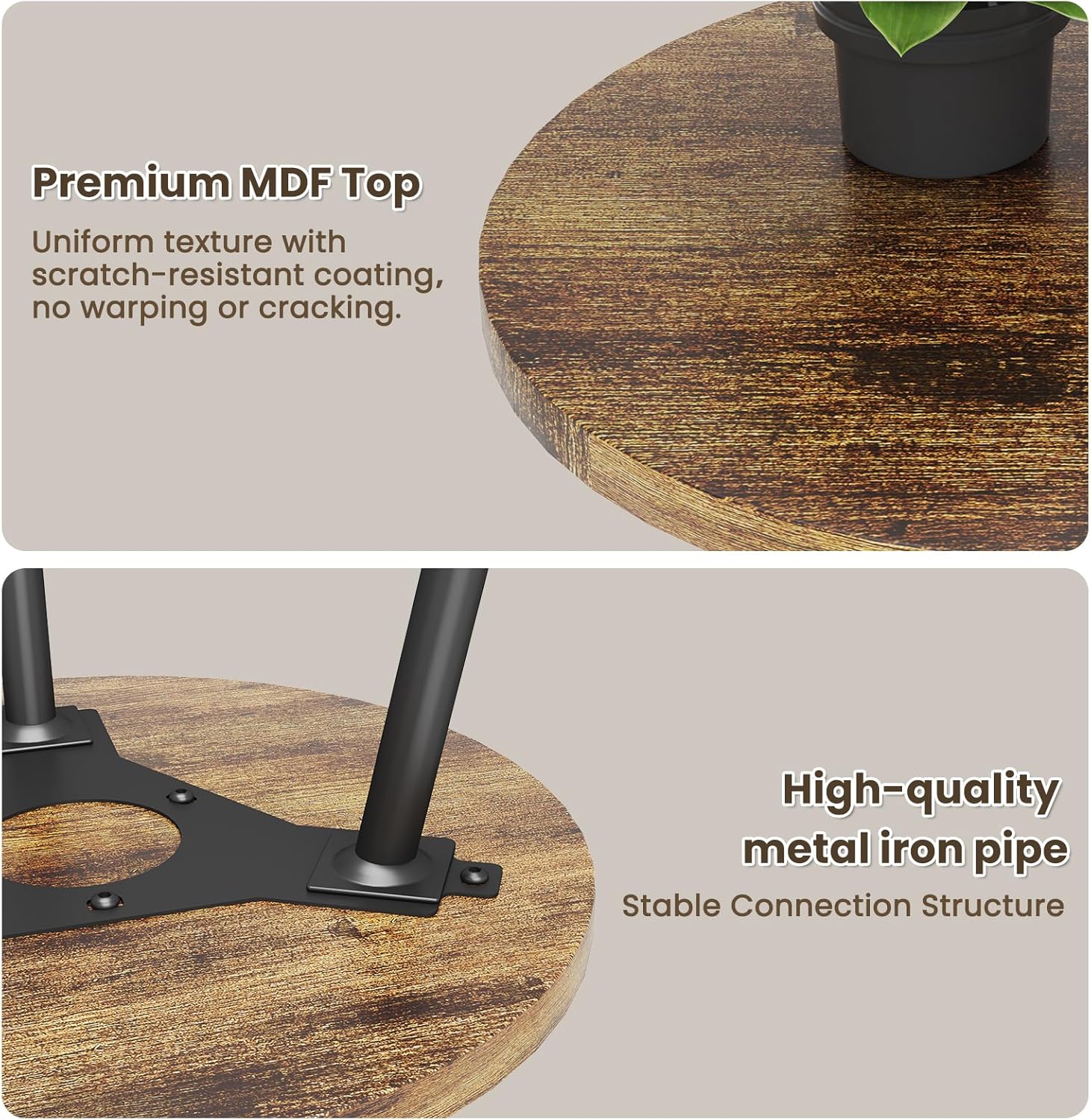 Side Table Small Round End Table Indoor Accent Table for Small Spaces Black Metal Industrial Nightstand for Bedroom, Living Room, Office.