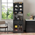 Kitchen Pantry Cabinet with Doors and Drawer, 71" Freestanding Kitchen Hutch Cabinet with Open Shelf and Cable Management Hole, Coffee Bar Cabinet Buffet Sideboard for Kitchen Dining Room (Black)