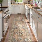 Lahome Oriental Kitchen Runners for Hallways, 2.5x10 Washable Runner Rug Non Slip, Soft Hallway Rug Distressed Ultra-Thin Long Carpet for Bathroom Entryway ‎Bedroom Eleanor, Peach/Orange