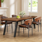 YaFiti Dining Chairs Set of 6, Dining Room and Kitchen Chairs, Mid Century Modern Retro Chair, Upholstered PU Leather Chairs for Vanity with Walnut Bentwood and Metal Legs(Brown)