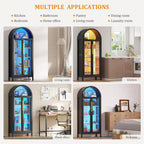 HWB Display Cabinet with Glass Doors, 5-Tier Tall Curio Cabinet with Lights for Collectibles, LED Display Case for Book/Medal/Figure, Black