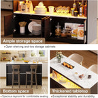 PAKASEPT 43'' Modern Kitchen Island with Storage,Imitation Marble Island Table with LED Lights & Cabinet for Kitchen, Dining Table for 4,Dining Room,Living Room,Home Bar,Black