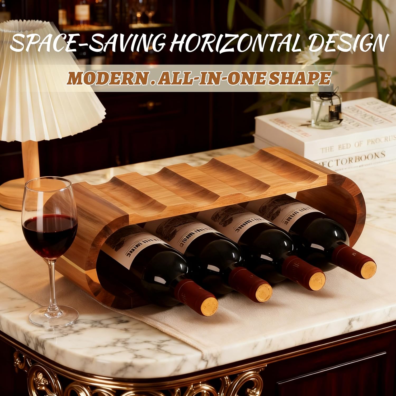 Classic Wooden Wine Rack – 8-Bottle Acacia Wine Holder Stand – Freestanding Wine Storage – Great for Home Decor No Assembly Required.