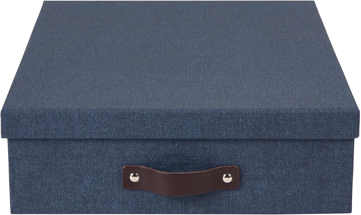 Bigso Oskar Canvas Fiberboard Document Letter Box - File Organizer Box for Important Paperwork - Document Storage with a Lid & Leather Handle - 3.3 in x 10.2 in x 13.8 in - Blue (Pack of 2)