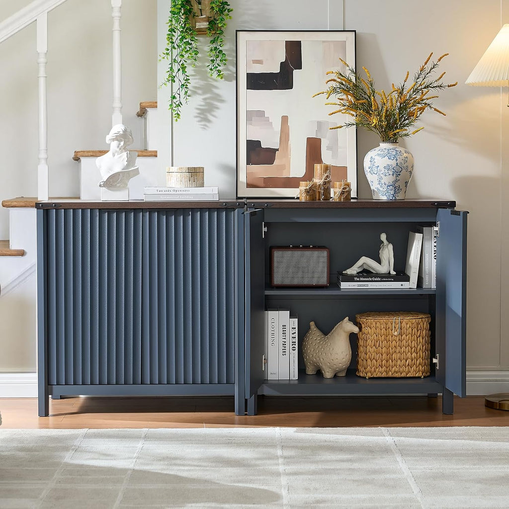 BuildHom 32" Sideboard Buffet Cabinet with Storage, Fluted Accent Storage Cabinet with 2 Doors, Modern Accent Coffee Bar Console Table for Kitchen, Entryway, Navy Blue
