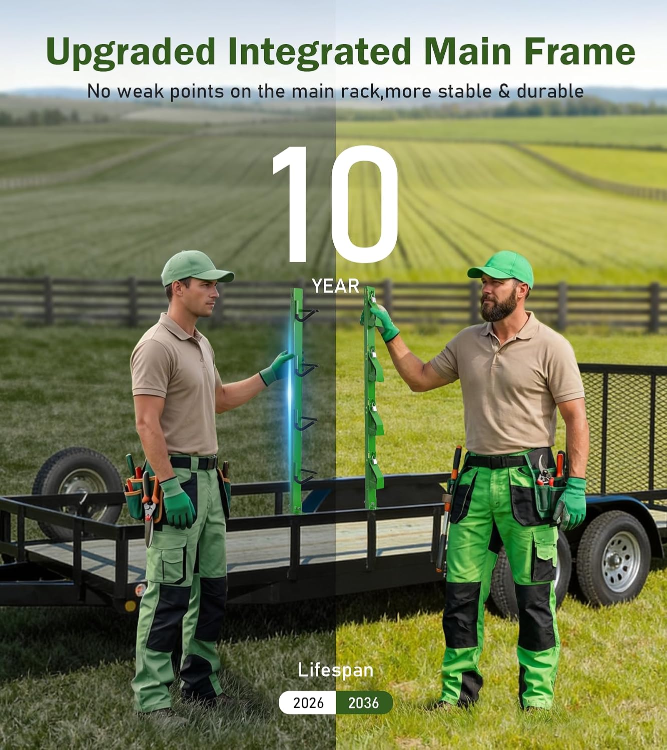 ELITEWILL 4-Position Weed Eater Racks for Trailer Green Commercial Trimmer Rack with Independent Locks for Open Trailer Work Weedeater Organization Storage Rack Holder