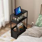 TUTOTAK Keep Phones Charged & Books Organized with Slim 3-Tier Side Table with Charging Station for Living Room Bedroom TB01BK095