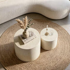 Nesting Round Coffee Table Set of 2, Accent End Table for Small Spaces, Morden Drum Side Table, Wooden Circle Center Table for Living Room, Fully Assembled - Faux Marble