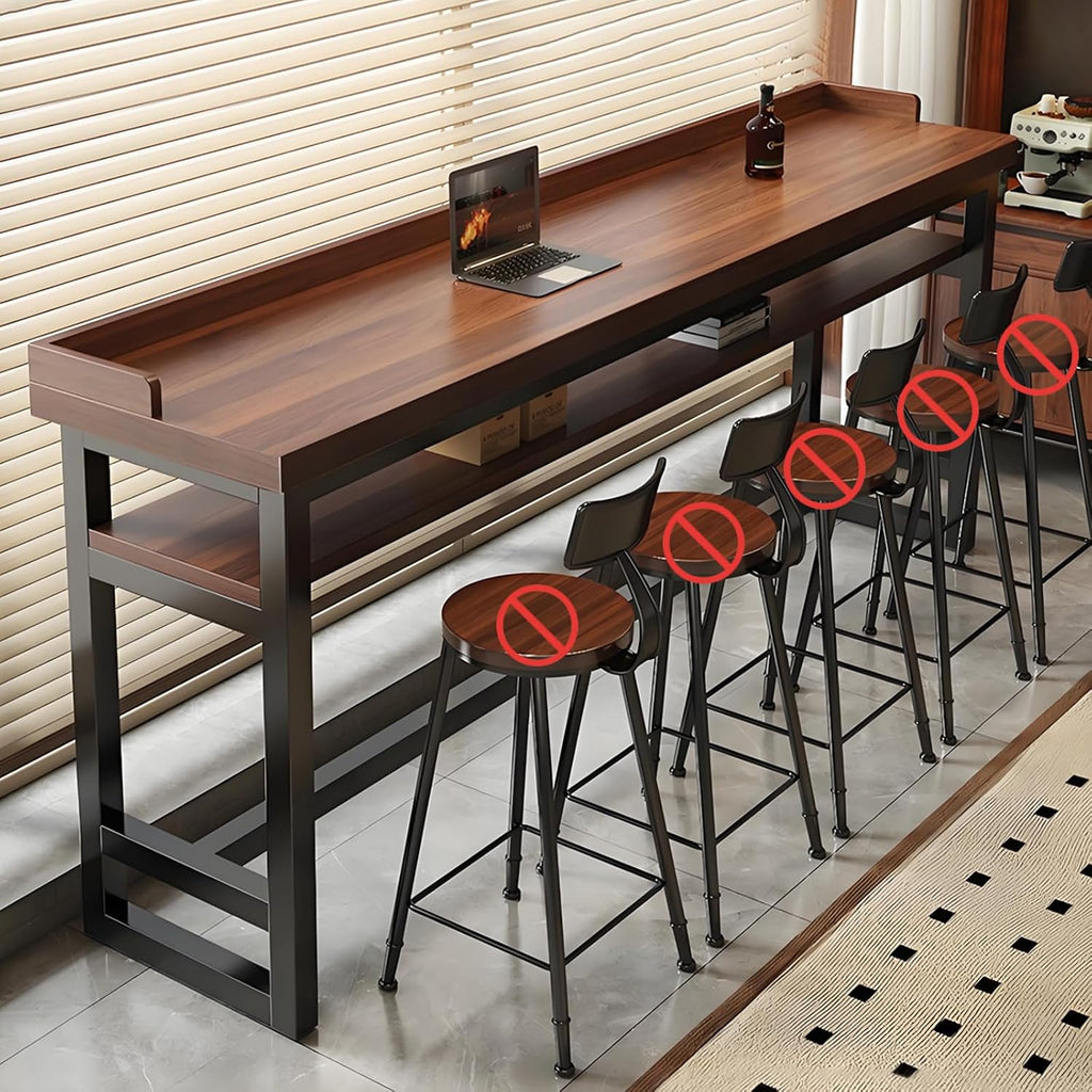 LINLIUA Narrow Bar Table, Tall Pub Table Bar Height Kitchen Dining Table, Industrial Counter Height Breakfast Bar, Couch Bar Table with Lip Single Double Layer, Black or White Frame for Home Kitchen