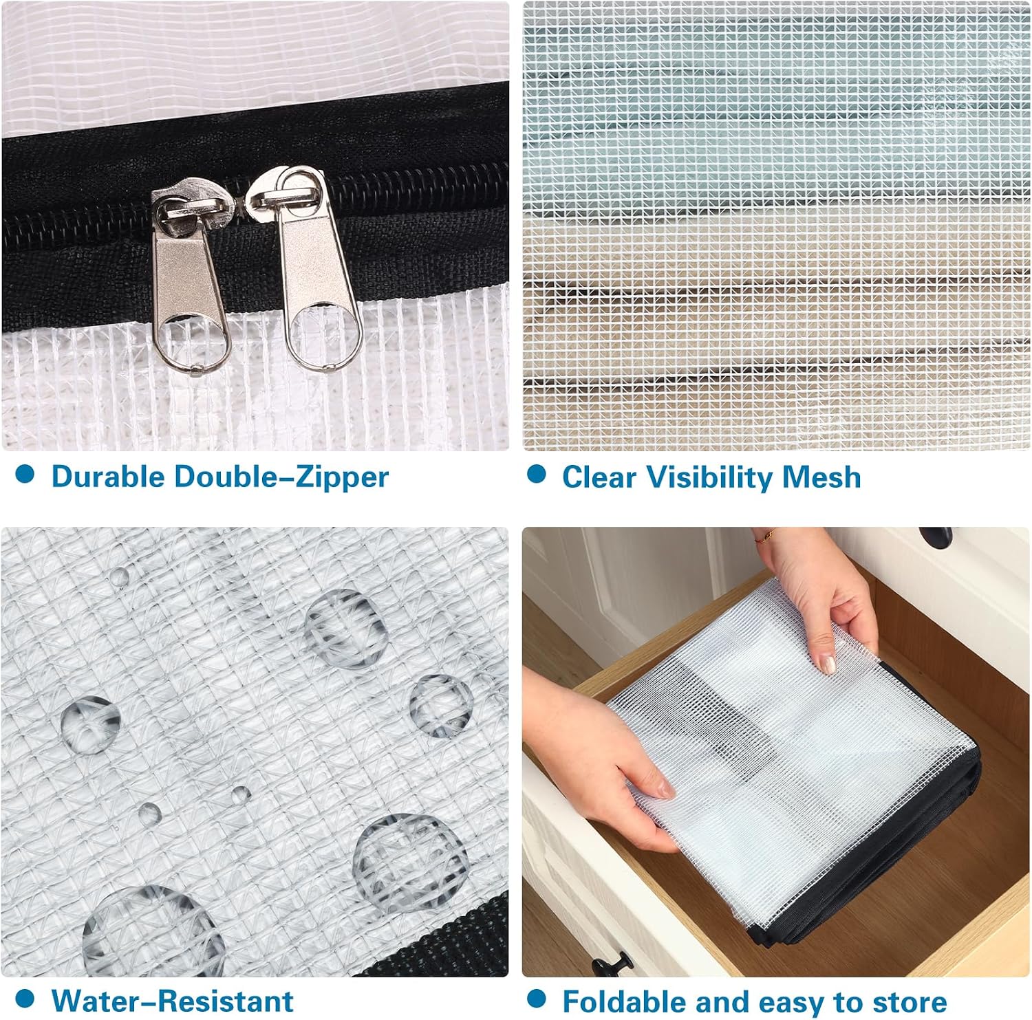 Fixwal Blanket Storage Bags With Zipper, 40L Mesh Clear Closet Organizers and Storage Containers for Bedding Duvet Comforter Underbed, 4 Pack