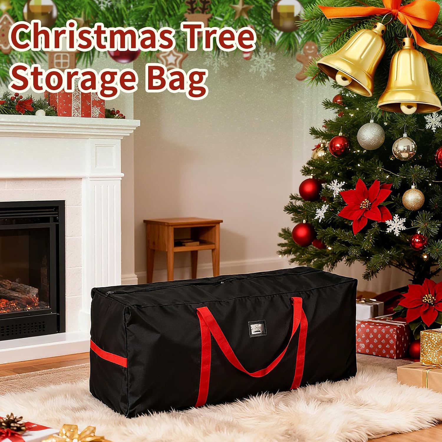 Christmas Tree Storage Bag, Fits Up to 7.5ft Tall Christmas Tree, Heavy-Duty 600D Waterproof Oxford, Durable Handles & Zipper, Holiday Xmas Storage Bag, Protects Christmas Tree and Holiday Ornaments