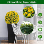 OUTLANE 17.7" Artificial Rose Topiary Balls, 2 PCS Yellow Faux Floral Spheres with Hanging Chains & Zip Ties, Large Fake Flower Balls for Outdoor Porch, Patio, Indoor Wedding Decor