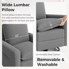 Amopatio Swivel Glider Recliner for Indoor Nursery Rocker Chair Upholstered Single Sofa with Side Pockets and Footrest for Living Room Bedroom(Gray)