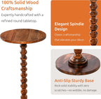 Solid Wood Round Side Table for Living Room, Bedroom and Office — Handcrafted End Table, Bedside Nightstand, Accent Table for Small Spaces with Tool-Free Assembly (Rustic Walnut)