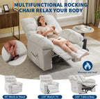 Rocking Recliner Chair with Massage & Heat, Overstuffed Fabric Upholstery, Remote Control, Side Pockets, for Living Room, Bedroom, Nursery, Home Theater, Beige