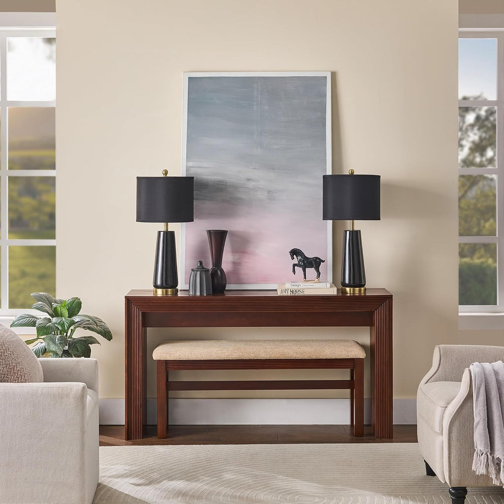 Console Table with Stools Counter Height Bar Table Set for 2, Dining Sofa Table Behind Couch Bar Table Set for Kitchen, Living Room, Walnut