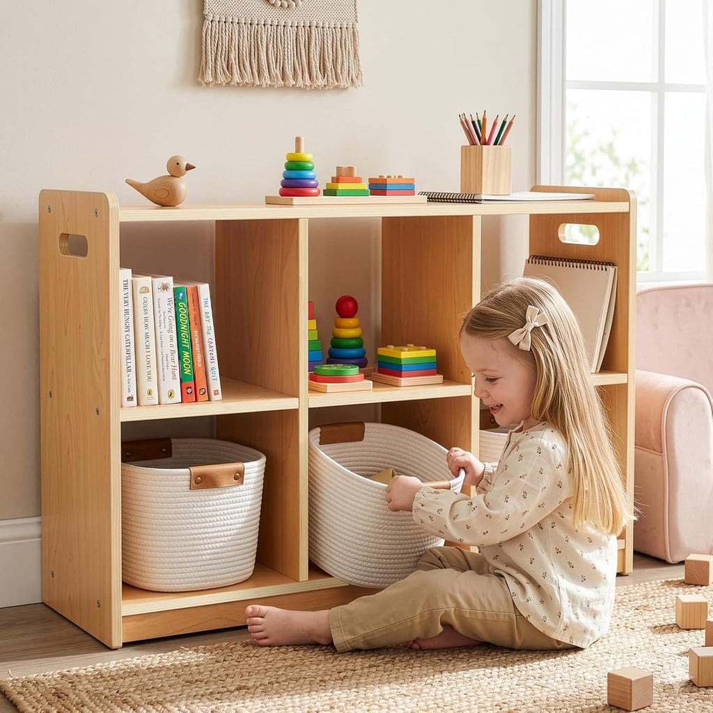 OOOK Montessori Shelf 6-Section, Double-Sided Montessori Toy Storage and Open Shelf, 2-Shelf Toy Organizers and Storage, Ideal for Kids Room, Daycare Center, Nursery, Classroom, Kindergarten