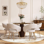 Hyfirm Leather Dining Chairs Set of 6, Modern Cream Gold Kitchen Chairs with Hollow Back, Upholstered Accent Side Chairs for Living Room/Reception/Restaurant