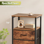 Huuger Night Stand Set 2, Nightstand with 2 Drawers, Bed Side Table with Open Shelf, Wooden Top, End Table, Fabric Drawer, for Bedroom, Rustic Brown