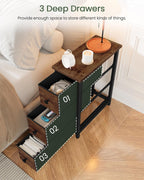 CHOEZON Small Nightstand and Narrow Side Table with Drawers Bundle, Skinny Bedside Table for Small Spaces, Slim Bedside Table for Bedroom, Living Room TBZ09BF-MBZ11WB