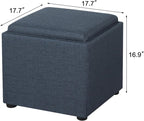 Joveco Storage Square Ottoman with Tray, Small Linen Foot Rest Stool Cube, Coffee Table for Dorm Living Room Bedroom, Denim Gray