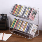 MyGift Clear Acrylic Cassette Tape Holder, 2 Tier Retro Audio Tape Deck Storage Display Case with Cutout Handles