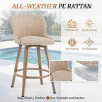 LUE BONA Swivel Outdoor Bar Stools Set of 4, 27" Wicker Counter Height Patio Chairs, All-Weather Waterproof Boho Coastal Bar Stools with Backrest for Kitchen Island, Porch, Patio, Pool, Apricot