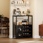 IDEALHOUSE Wine Bar Rack Cabinet with LED Light, Adjustable Shelves Coffee Bar Cabinet with Mesh Door and Baffle Design, 36 in Tall Small Liquor Bar Cabinet for Home, Kitchen, Dinning Room, Black