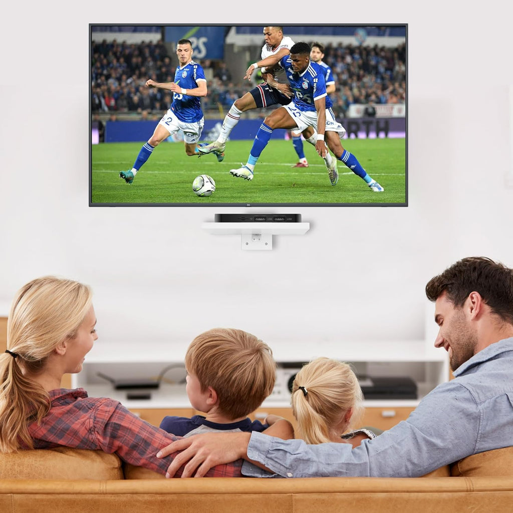 Floating Projector Wall Mount TV Shelf,Wooden Wall Mounted Under TV Floating Shelf for Projector, PS5, DVD Player,Game Console, Cable Box,1Tier（White）