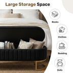 51 Inch Storage Ottoman Bench Velvet End of Bed Storage Bench King Size Upholstered Tufted Bench Large Space for Bedroom Living Room Entryway Black
