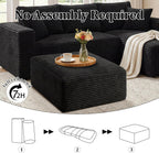 Corduroy Ottoman, Modern Boneless Cloud Foot Rest Foam Support, Oversized Modular Sectional Sofa Stool for Living Room, Bedroom & Small Spaces, No Assembly Required (Black, Ottoman)