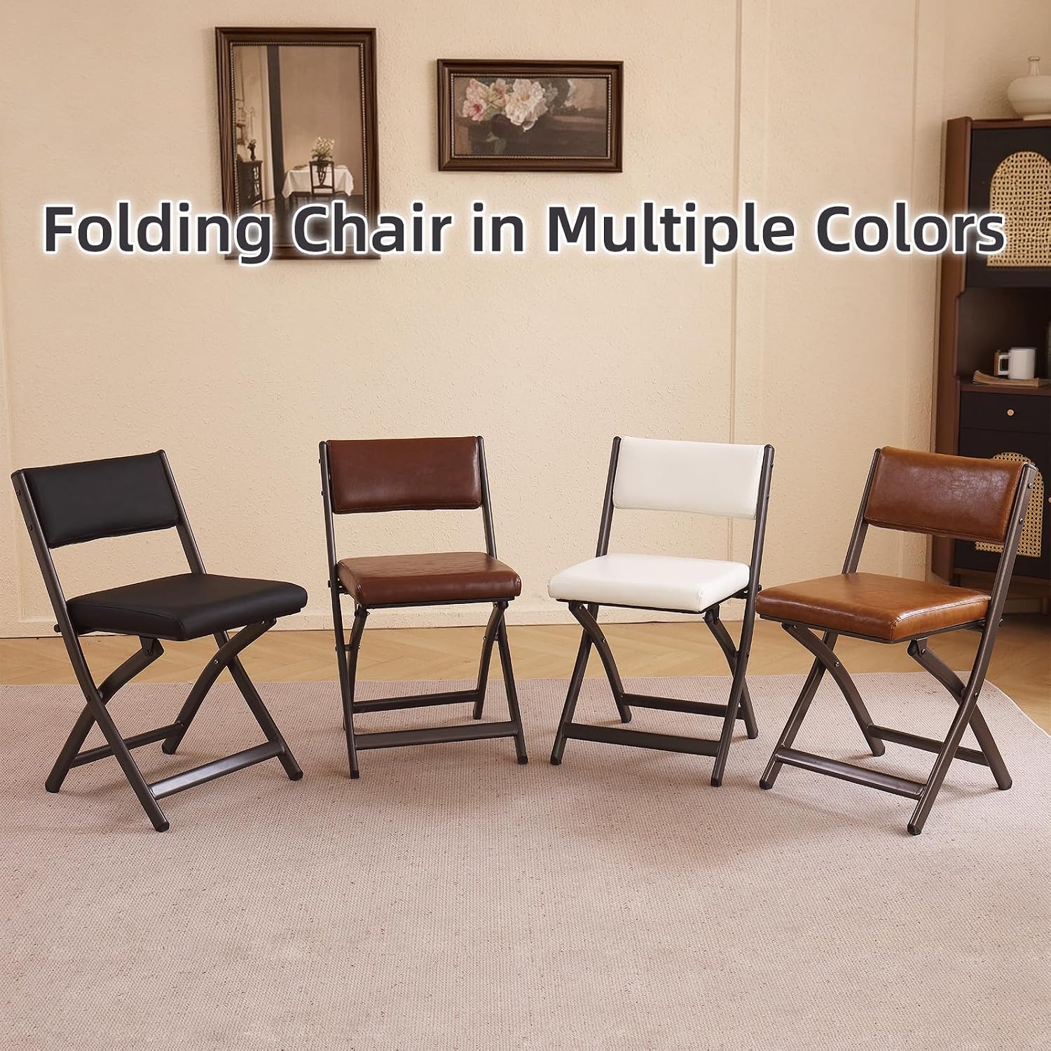 Folding Chairs with Cushion 2 Pack, High-Resilience Foam, Black | 450LBS Capacity, 2-Inch Thick Cushion, 4.7" Folded, Foldable Dining Chairs for Kitchen Dining Room Wedding Office Party