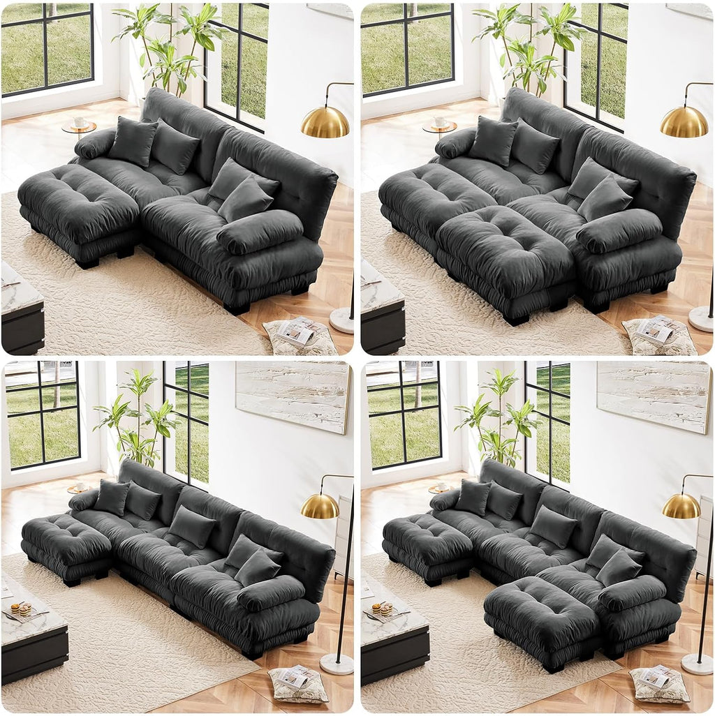 Upholstered Ottoman Footstool with Cushion for Sectional Sofa Couch 300lbs for Living Room,Chenille Fabric(Grey)