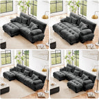 Upholstered Ottoman Footstool with Cushion for Sectional Sofa Couch 300lbs for Living Room,Chenille Fabric(Grey)