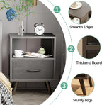 Aenuert Night Stand, Black Nightstand with Drawer, Side Table with Open Storage, 2-Tier Modern End Table, Bedside Table for Small Space, Living Room, Bedroom