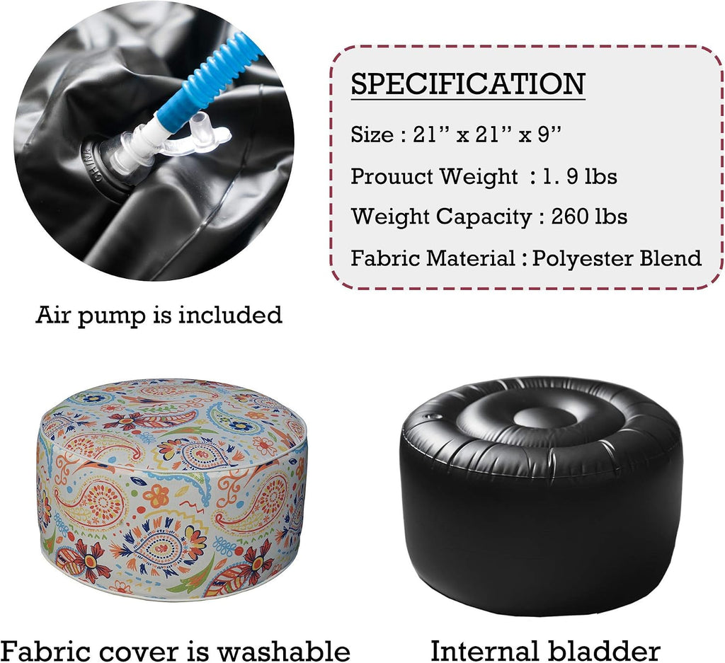 Kozyard Inflatable Ottoman Stool - Portable Round Pouf for Indoor/Outdoor Use - Perfect Small Foot Rest or Seating for Kids and Adults - Ideal for Camping or Home (Abstract Warm)